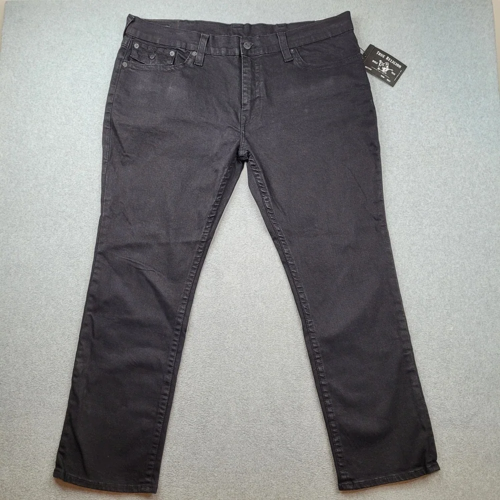 True Religion Jeans Men 44x32 Black Ricky Flap SN 32 Relaxed Straight Leg Denim